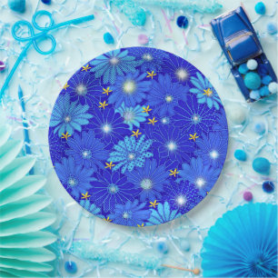 Pretty Blue Daisy Pattern Paper Plate