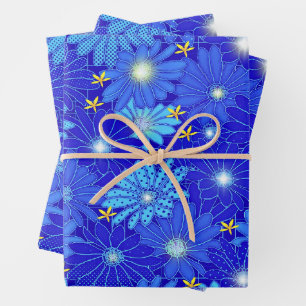 Pretty Blue Daisy Pattern Wrapping Paper Sheet