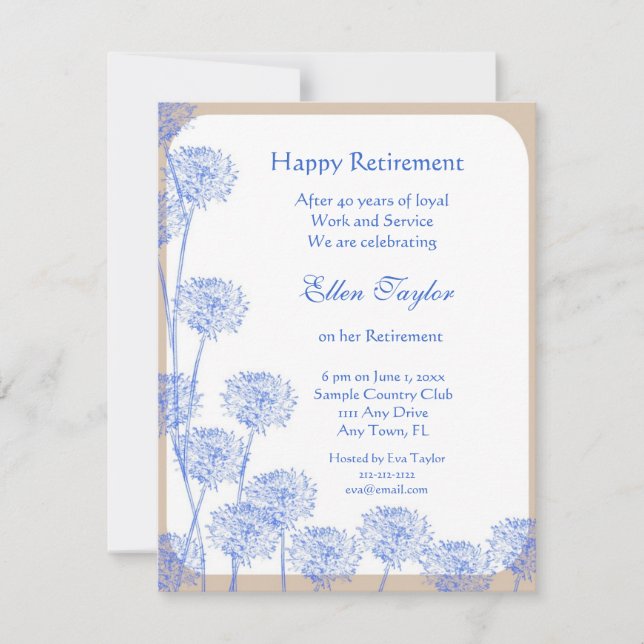 Pretty Blue Dandelion Retirement Party Invitation (Front)