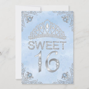 Pretty Blue Diamond Tiara Sweet 16 Invitation