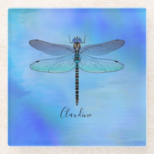 Pretty Blue Dragonfly Drink Beer Coaster (Front)