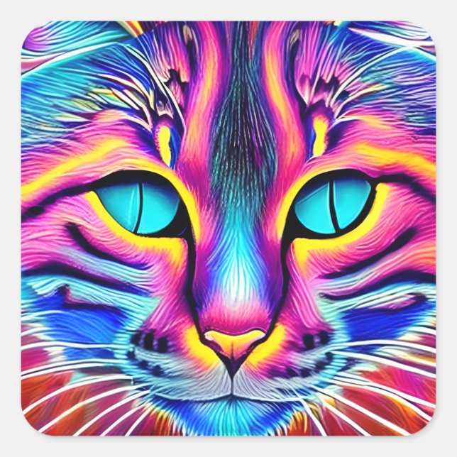 Pretty Blue Eyed Colourful Cartoon Ai Generated Ca Square Sticker (Front)