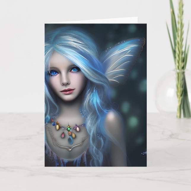 Pretty Blue Eyed Fairy Mystical Art Card (Front)