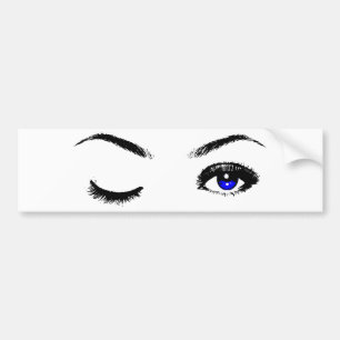 Pretty Blue Eyes Winking Bumper Sticker