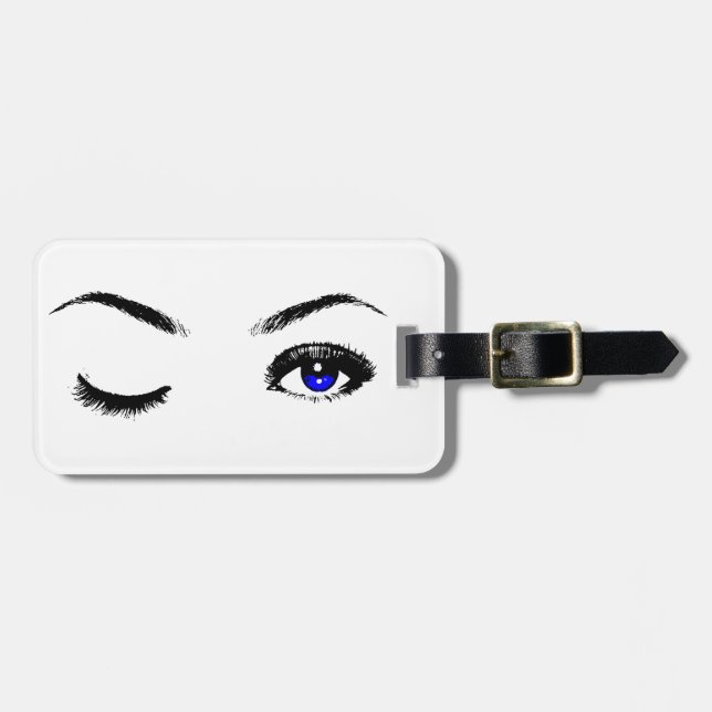 Pretty Blue Eyes Winking Luggage Tag (Front Horizontal)
