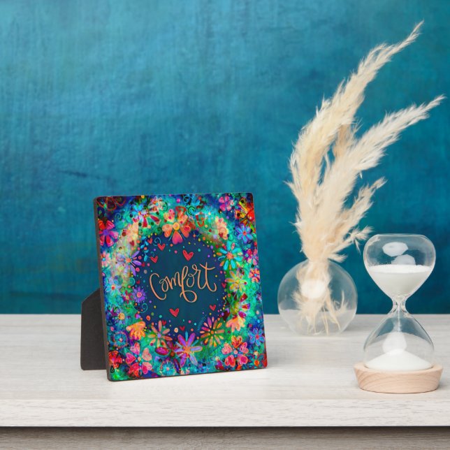 Pretty Blue Floral Boho Comfort Inspirivity Plaque (Insitu)
