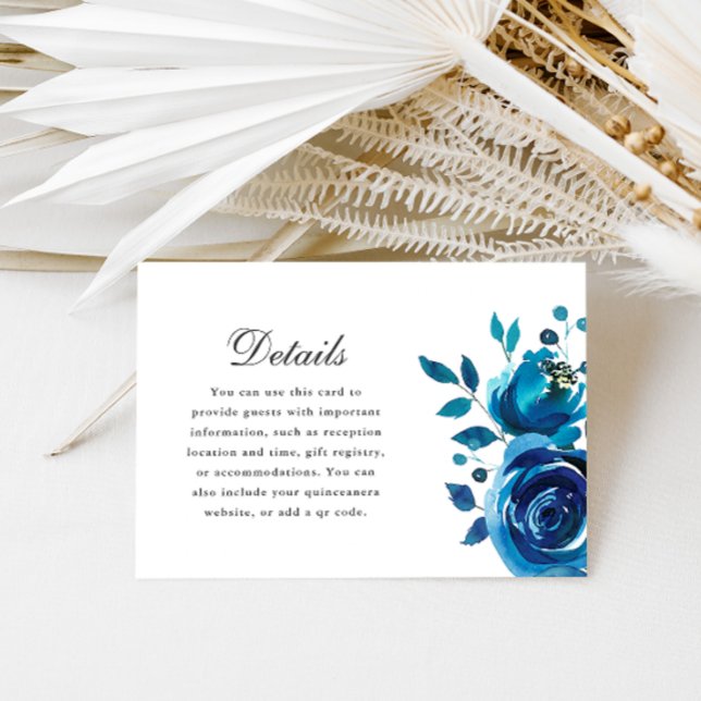 Pretty Blue Floral Calligraphy Quinceanera Details RSVP Card (Creator Uploaded)