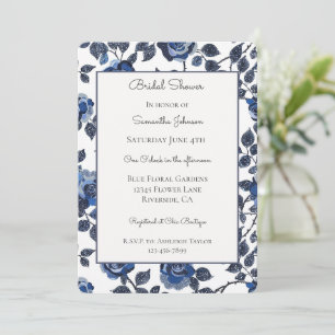Pretty Blue Floral Gardens Bridal Shower   Invitation