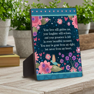 Pretty Blue  Floral Hummingbird Remembrance Quote Plaque