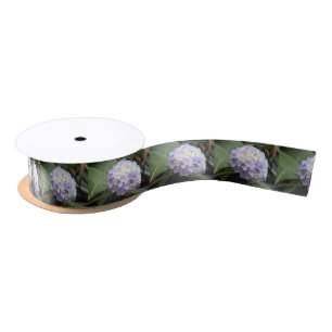Pretty Blue Floral Hydrangea Photo Satin Ribbon