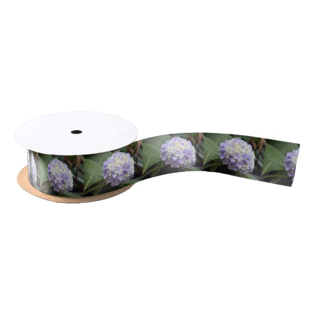 Pretty Blue Floral Hydrangea Photo Satin Ribbon (Spool)