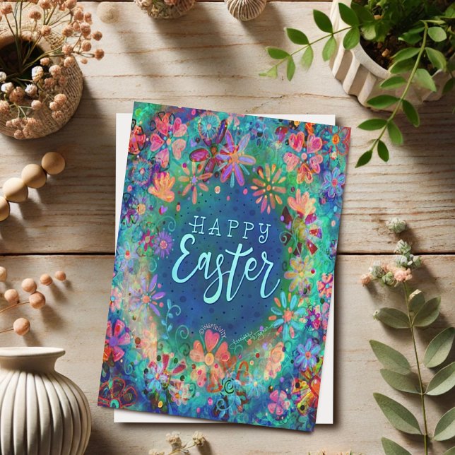 Pretty Blue  Floral Inspirivity Happy Easter  Card (Creator Uploaded)