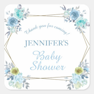 Pretty Blue Floral It's a Boy Baby Shower Square Sticker