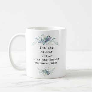 Pretty blue floral  middle child personalised coffee mug
