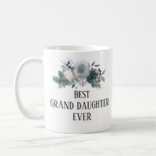 Pretty Blue floral Monogrammed best granddaughter Coffee Mug