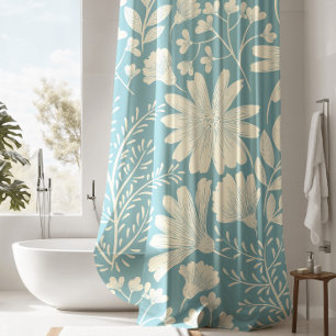 Pretty Blue Floral Pattern Shower Curtain