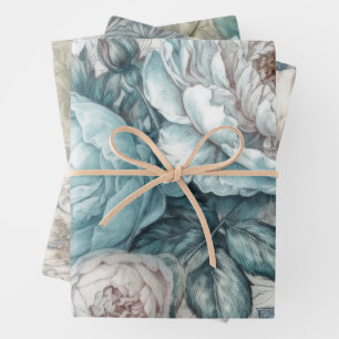 Pretty Blue Floral Shabby Chic  Wrapping Paper Sheet
