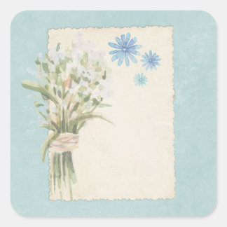 Pretty Blue floral Shabby Scrapbook Embellishment Square Sticker