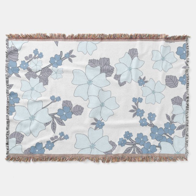 Pretty Blue Floral Throw Blanket (Front)