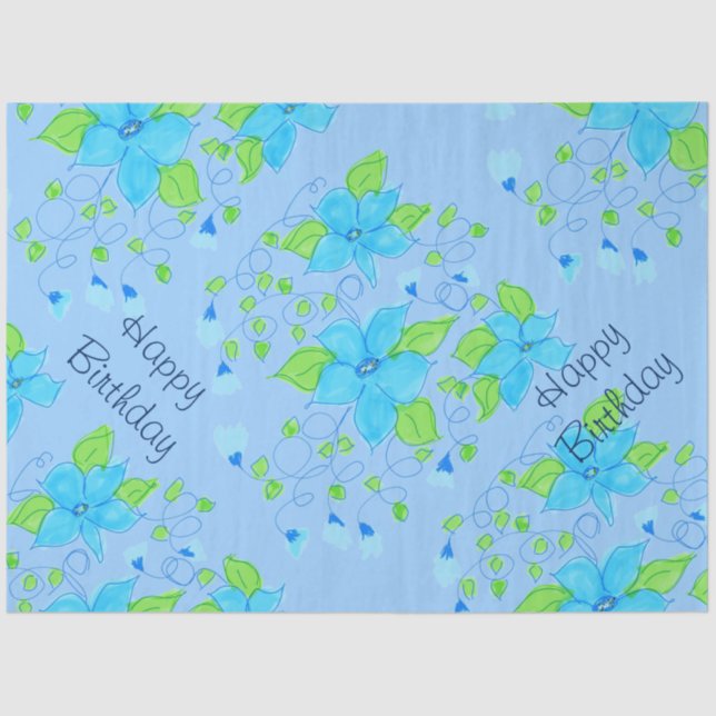 Pretty Blue Floral Tissue Paper (Front)