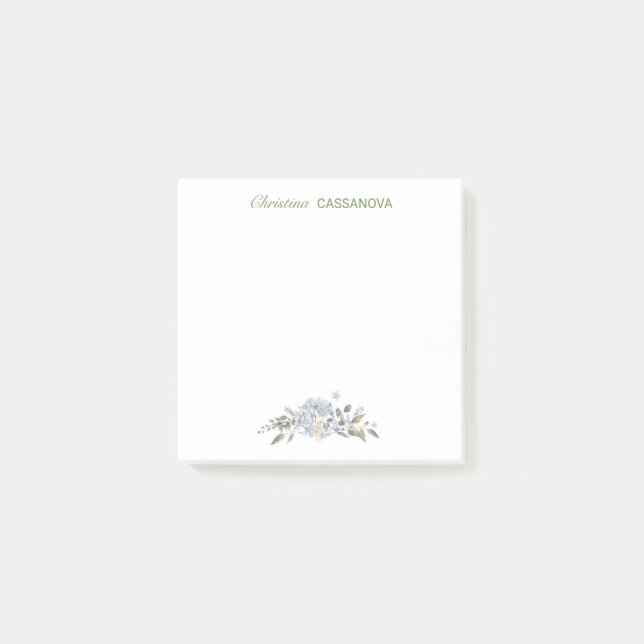  Pretty Blue Floral Watercolor Personalised  Post-it Notes (Front)