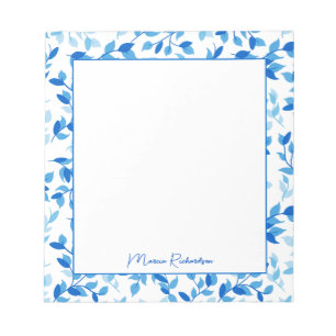 Pretty Blue Florals Modern Personalised Notepad