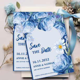 Pretty Blue Florals Trendy Wedding Save the Date