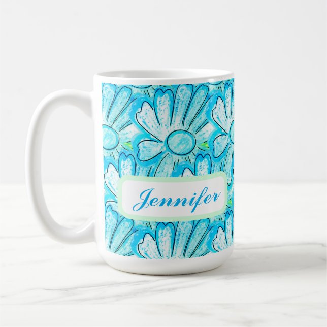 Pretty Blue Flower Art  Coffee Mug (Left)