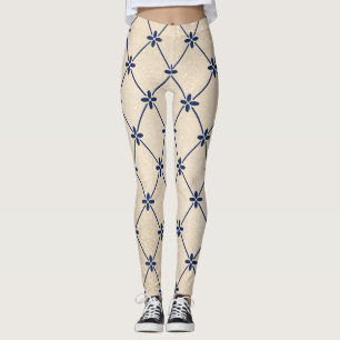 Pretty blue flower detail leggins leggings