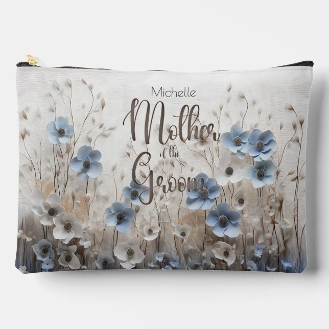 Pretty Blue Flower Garden Mother of the Groom Accessory Pouch (Front)