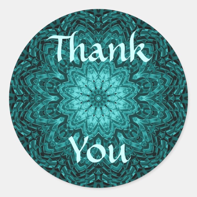 Pretty blue flower mandala art Thank You Classic Round Sticker (Front)