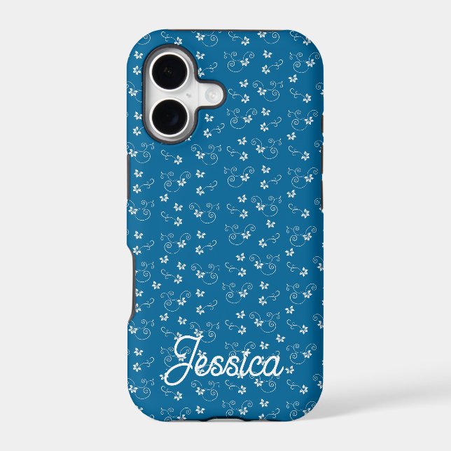 Pretty Blue Flower Pattern Personalised (Back)