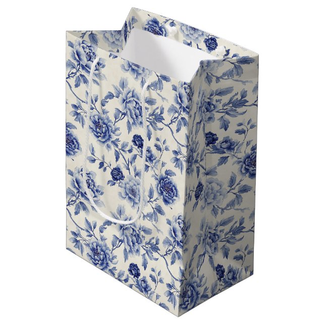 Pretty Blue Flowers Bridal Shower Medium Gift Bag (Front Angled)