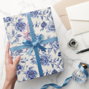 Pretty Blue Flowers Bridal Shower Wrapping Paper