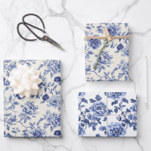 Pretty Blue Flowers Bridal Shower Wrapping Paper Sheet