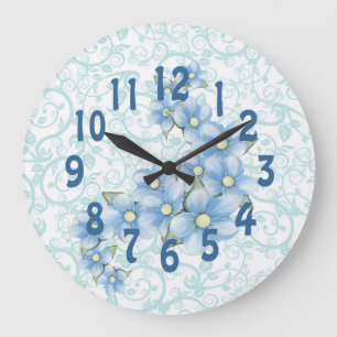 pretty blue flowers clock