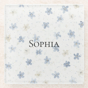 Pretty Blue Flowers Glass Coaster
