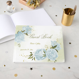 pretty blue flowers green leaves botanical guest book