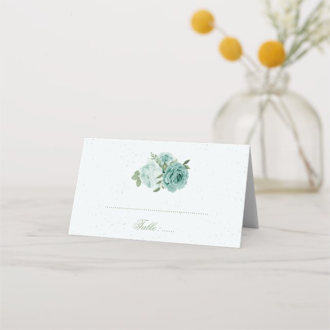 pretty blue flowers green leaves botanical place c place card (Front)