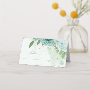 pretty blue flowers green leaves botanical place card