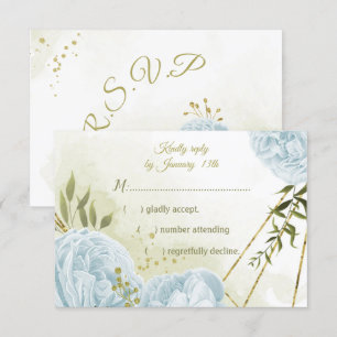 pretty blue flowers green leaves botanical RSVP card