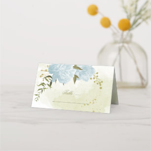 pretty blue flowers green leaves place card