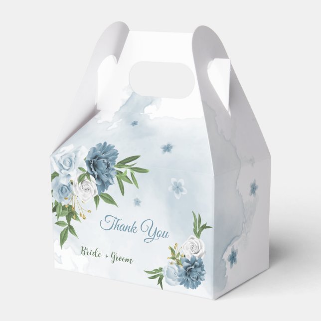 pretty blue flowers greenery  favour box (Front Side)