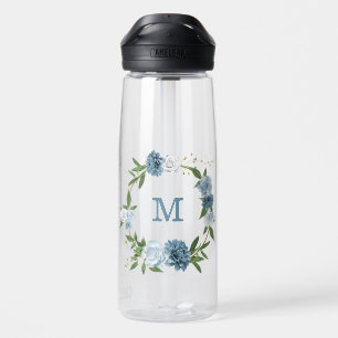 pretty blue flowers greenery water bottle
