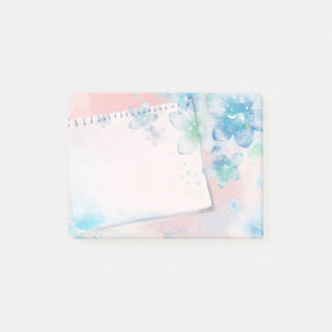 Pretty Blue Flowers on Pink Background Post-it Notes