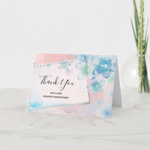 Pretty Blue Flowers on Pink Background Thank You Card