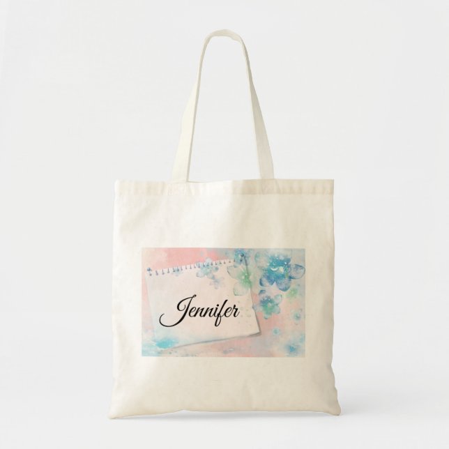 Pretty Blue Flowers on Pink Background Tote Bag (Front)