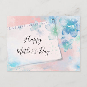 Pretty Blue Flowers on Pink Mother's Day Holiday Postcard