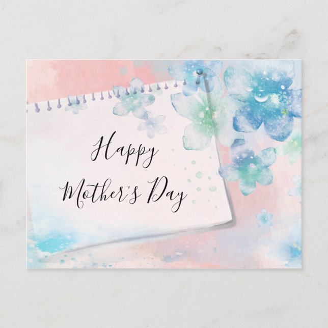 Pretty Blue Flowers on Pink Mother's Day Holiday Postcard (Front)