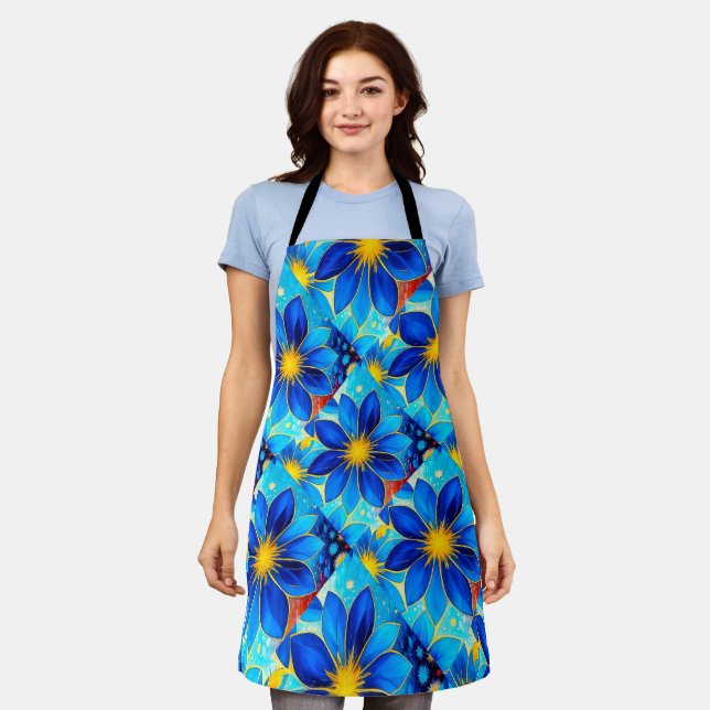 Pretty Blue Flowers Pattern Apron (Worn)